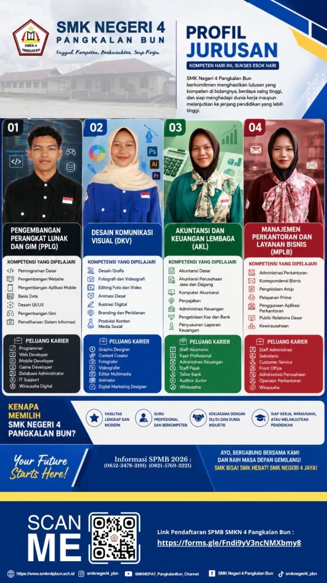 Sambut Masa Depanmu! Pendaftaran SPMB SMK Negeri 4 Pangkalan Bun Tahun ajaran 2026 / 2027 telah dibuka