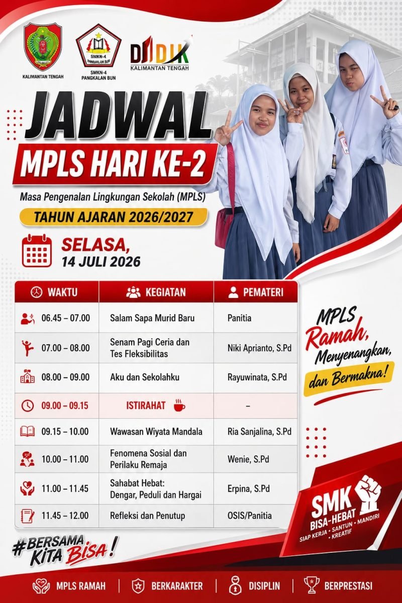 Keseruan MPLS Hari Ke-2 SMKN 4 Pangkalan Bun: Bentuk Karakter Unggul Melalui Budaya 5S hingga Wawasan Wiyata Mandala