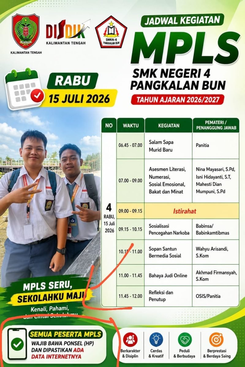 Hari Ketiga MPLS SMKN 4 Pangkalan Bun: Bentuk Karakter Unggul, Bebas Narkoba, dan Bijak di Dunia Digital