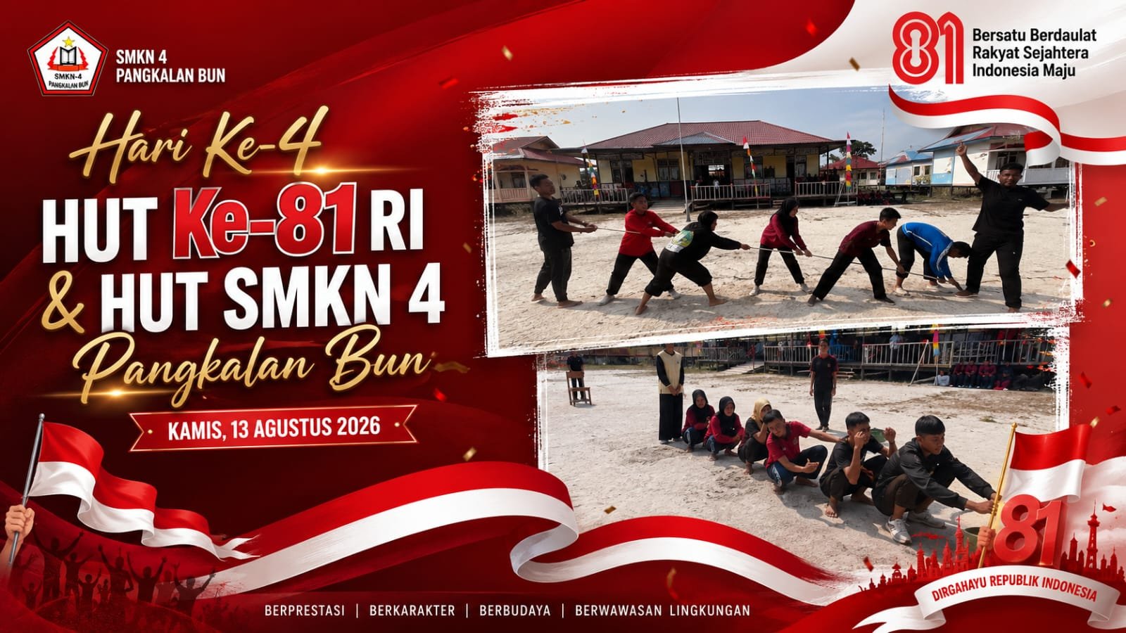 Keseruan Hari Ke-4 Perayaan HUT ke-81 RI dan HUT SMKN 4 Pangkalan Bun: Gemuruh Tarik Tambang Hingga Alunan Vokal Solo